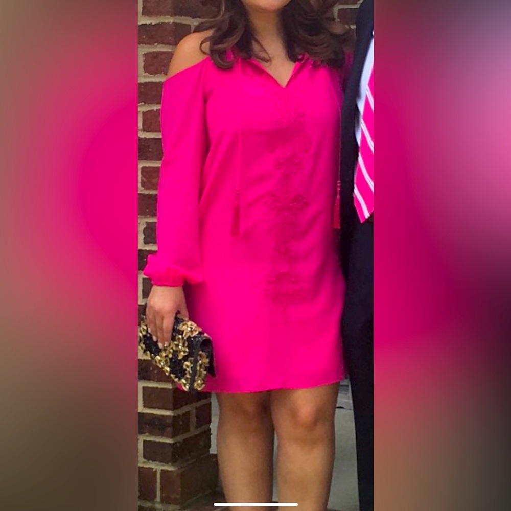 Lilly Pulitzer Pink Satin Cold Shoulder Dress. Size Small. Lightly Worn 2x.